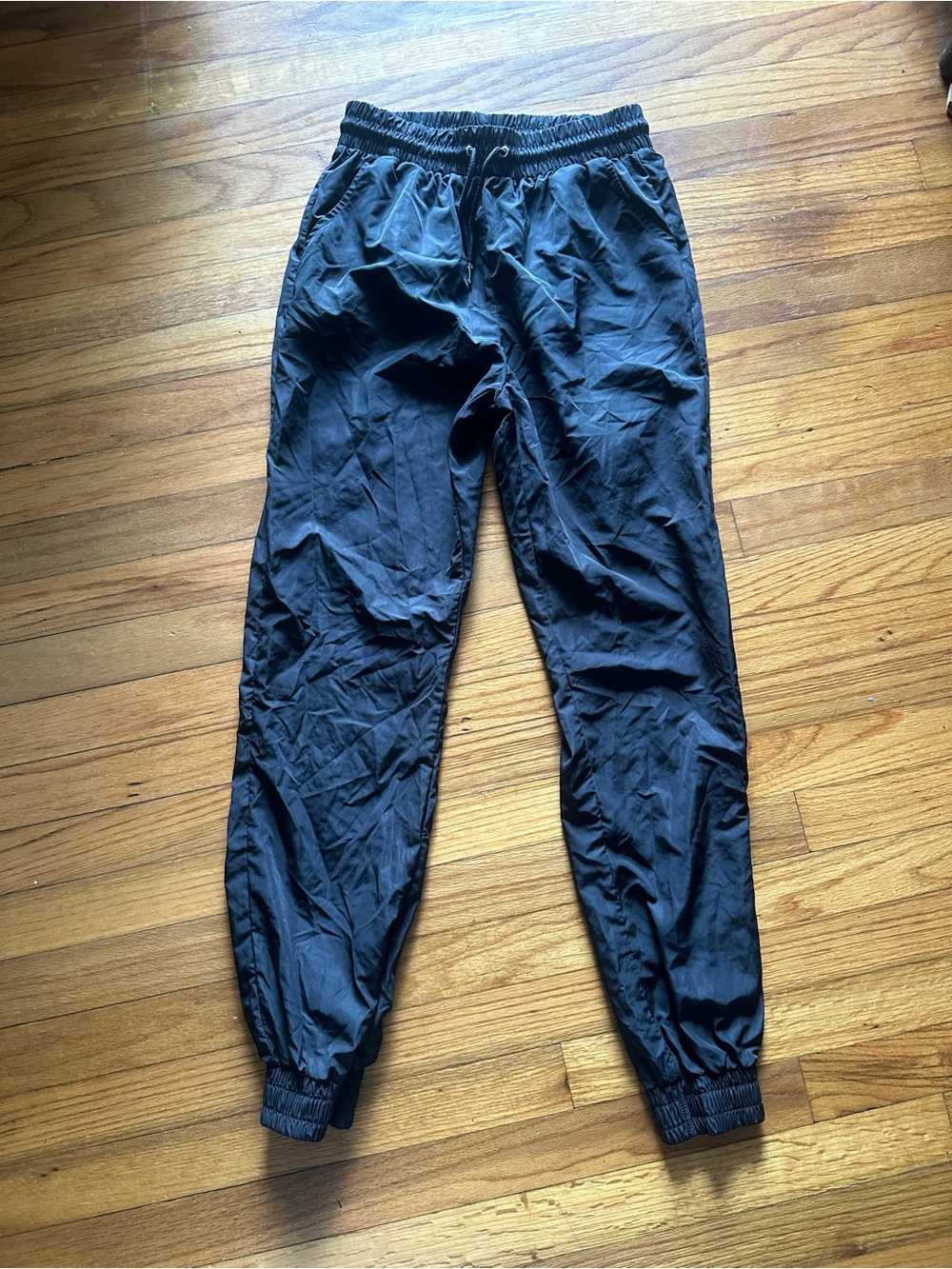 Love Tree Black Track Pants Elastic Drawstring Waist Gathered Cuffs Size S